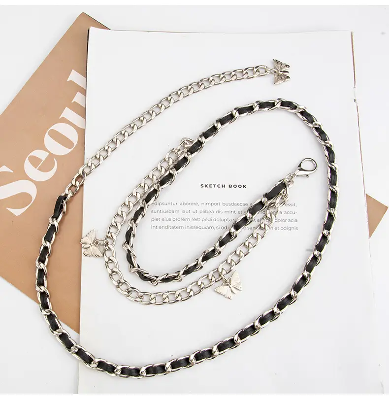 Women's Silver Metal Waist Chain Belt with Butterfly Decoration — feature 10