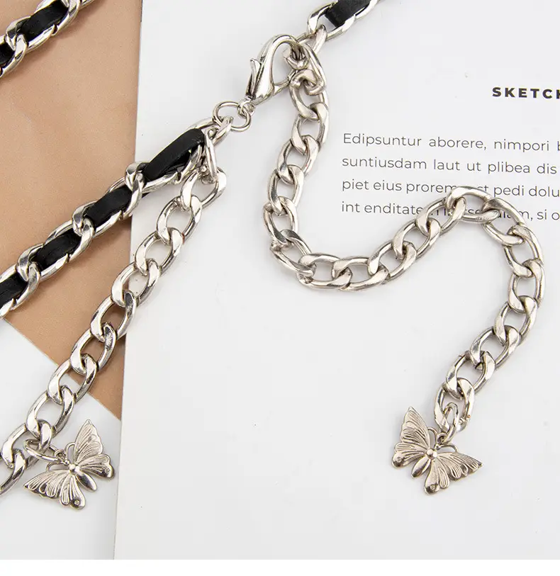 Women's Silver Metal Waist Chain Belt with Butterfly Decoration — feature 3