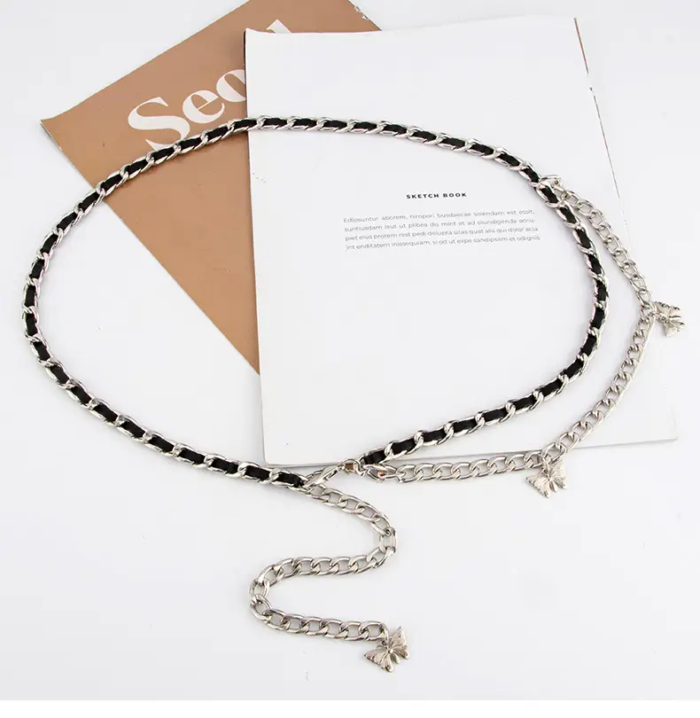 Women's Silver Metal Waist Chain Belt with Butterfly Decoration — feature 4