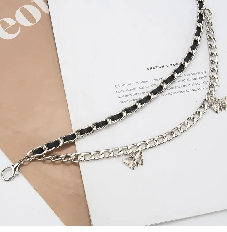 Women's Silver Metal Waist Chain Belt with Butterfly Decoration — feature 5
