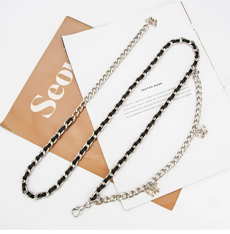 Women's Silver Metal Waist Chain Belt with Butterfly Decoration — feature 6