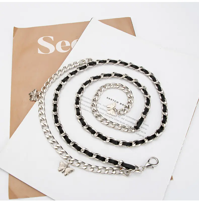 Women's Silver Metal Waist Chain Belt with Butterfly Decoration — feature 7