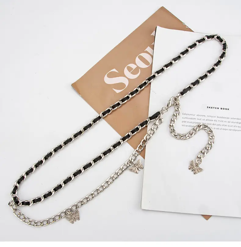 Women's Silver Metal Waist Chain Belt with Butterfly Decoration — feature 8
