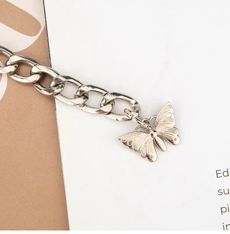 Women's Silver Metal Waist Chain Belt with Butterfly Decoration — feature 9