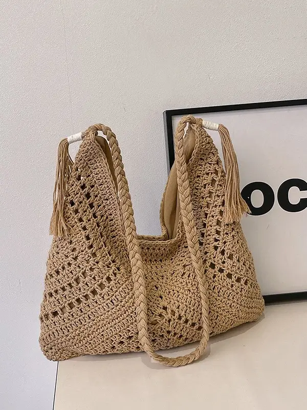 Women Crossbody Bag Beige Woven 2025 Summer - Image 5