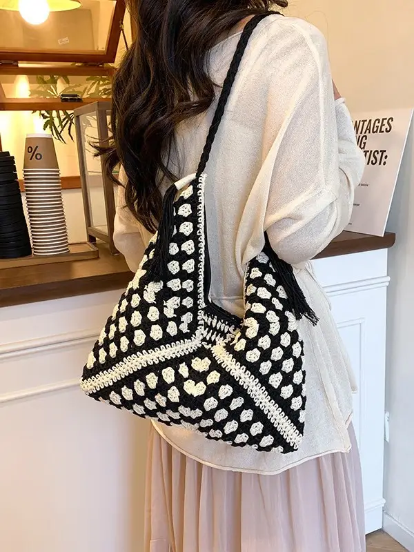 Women Crossbody Bag Beige Woven 2025 Summer - Image 7