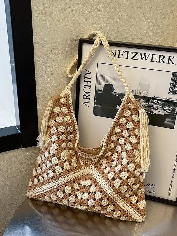 Women Crossbody Bag Beige Woven 2025 Summer - Image 8