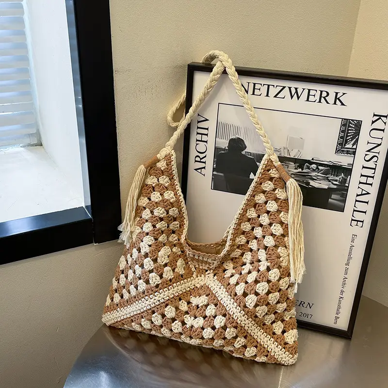 Women Crossbody Bag Beige Woven 2025 Summer - Image 2
