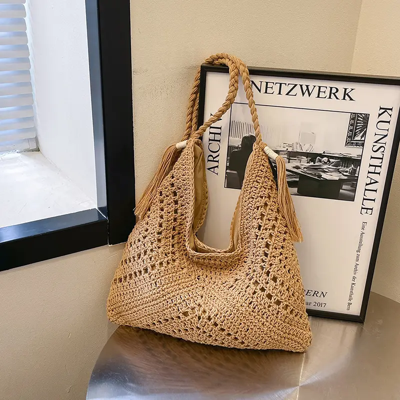 Women Crossbody Bag Beige Woven 2025 Summer - Image 4