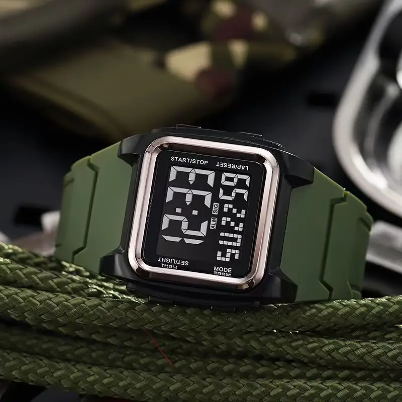 Men Square Digital Watch with Luminous Strap - Image 11