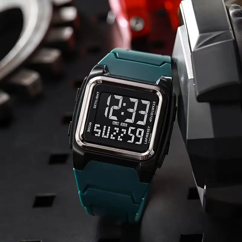 Men Square Digital Watch with Luminous Strap — feature 8