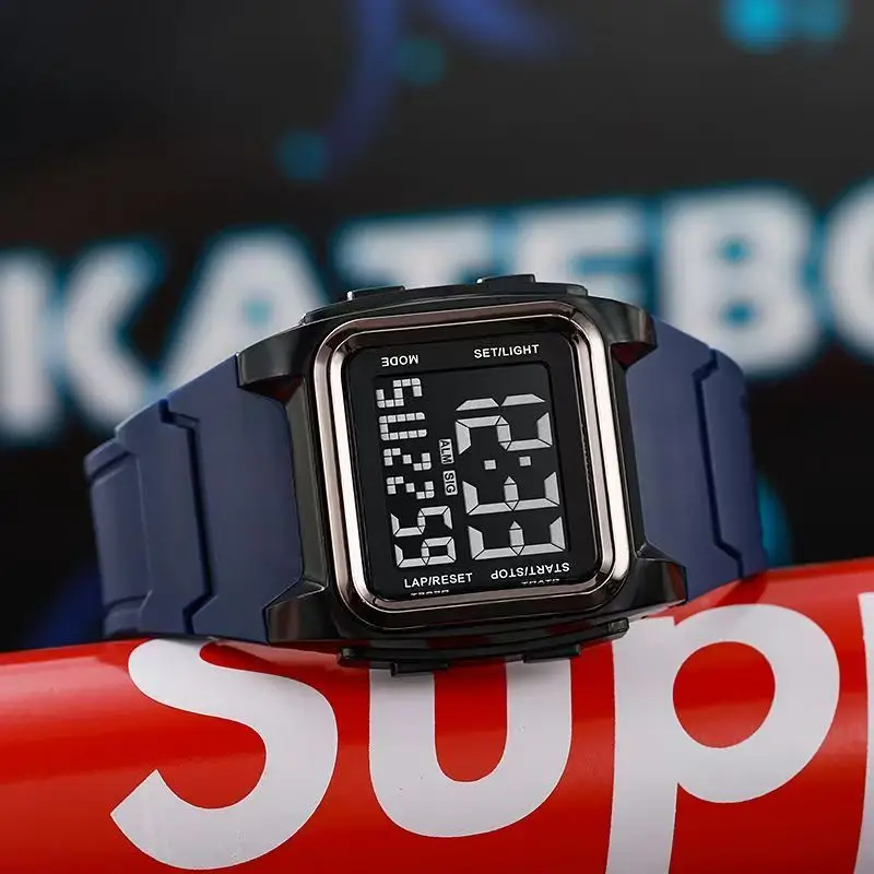 Men Square Digital Watch with Luminous Strap - Image 6