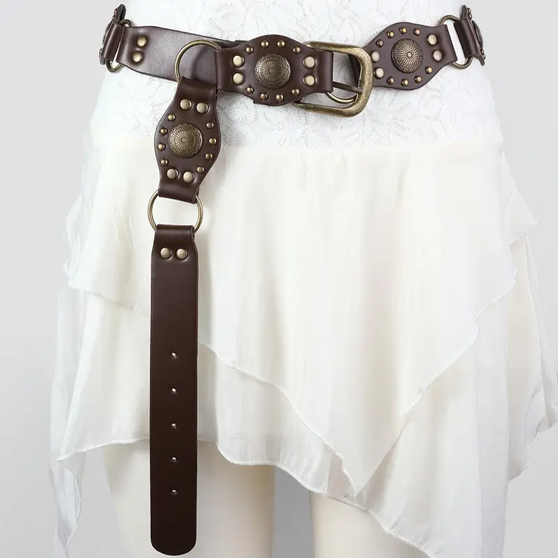 Retro Belt with Rivet Eyelet Stitching Wide Women's Belt - Image 5