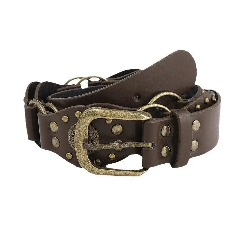 Retro Belt with Rivet Eyelet Stitching Wide Women's Belt - Image 8