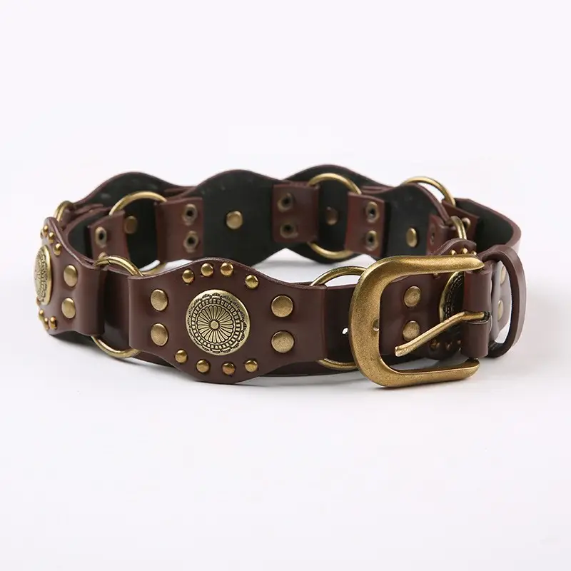 Retro Belt with Rivet Eyelet Stitching Wide Women's Belt — feature 2
