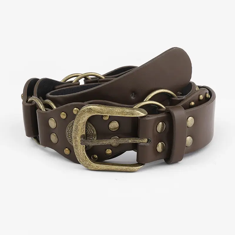 Retro Belt with Rivet Eyelet Stitching Wide Women's Belt — feature 4