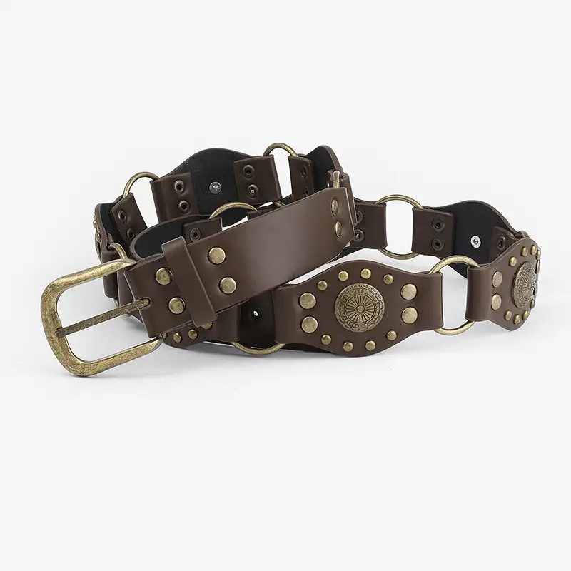 Retro Belt with Rivet Eyelet Stitching Wide Women's Belt — feature 6