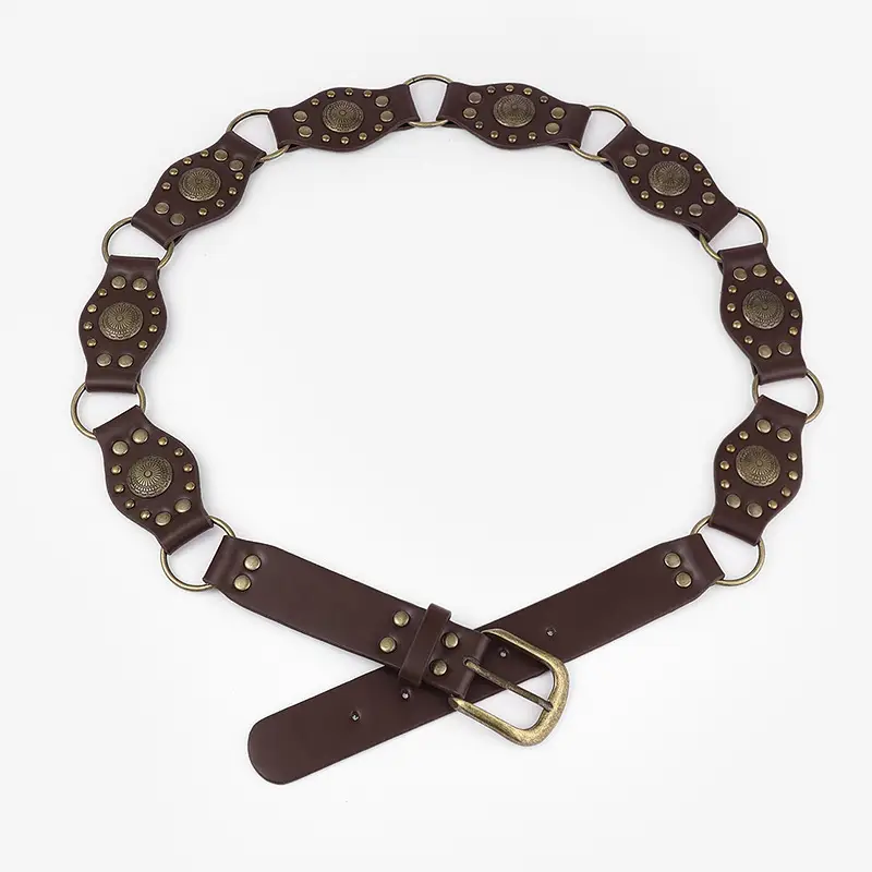 Retro Belt with Rivet Eyelet Stitching Wide Women's Belt — feature 7