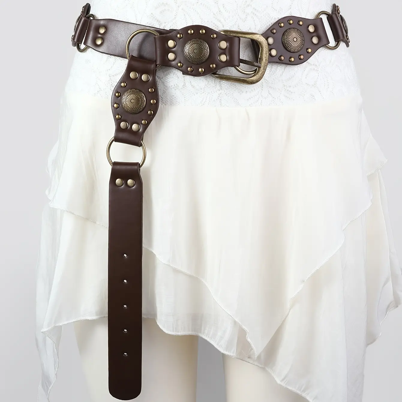 Retro Belt with Rivet Eyelet Stitching Wide Women's Belt — feature 8