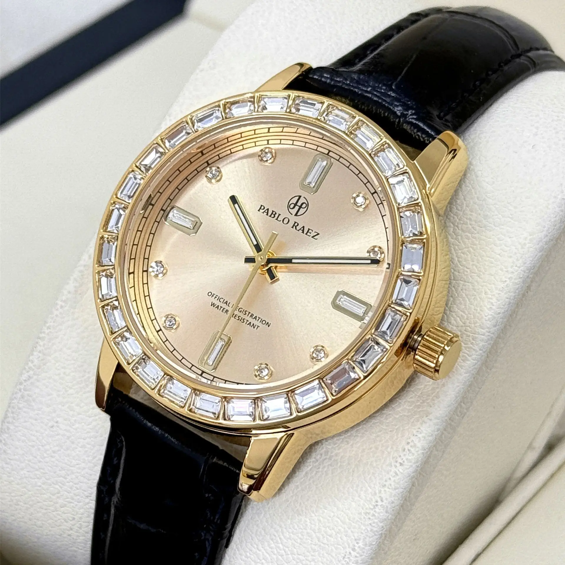 Gold Diamond Watch for Women Black Strap Luxury Fashion - Image 6