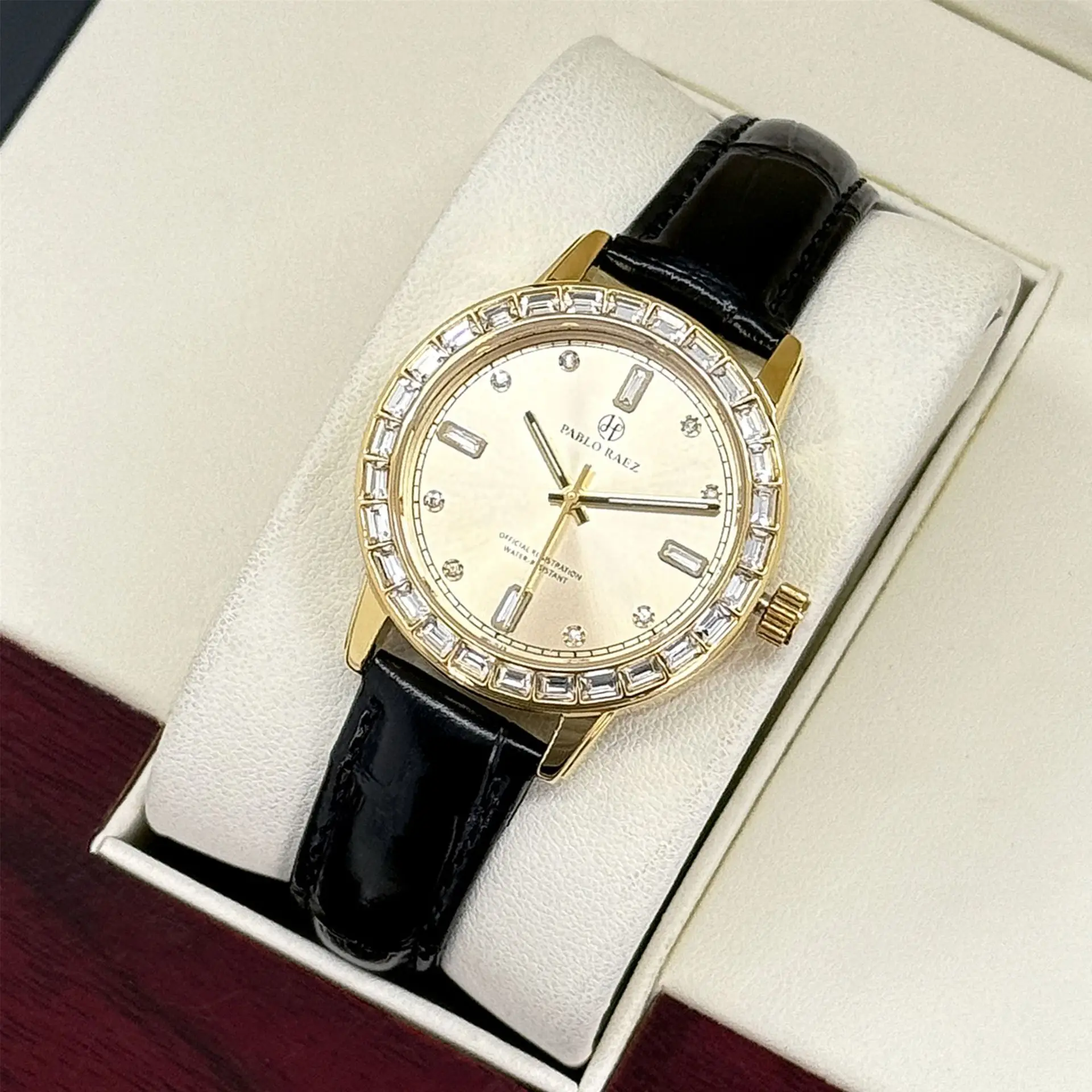 Gold Diamond Watch for Women Black Strap Luxury Fashion - Image 7