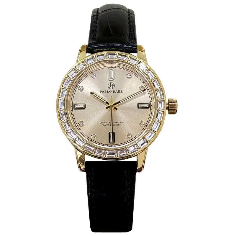 Gold Diamond Watch for Women Black Strap Luxury Fashion - Image 9