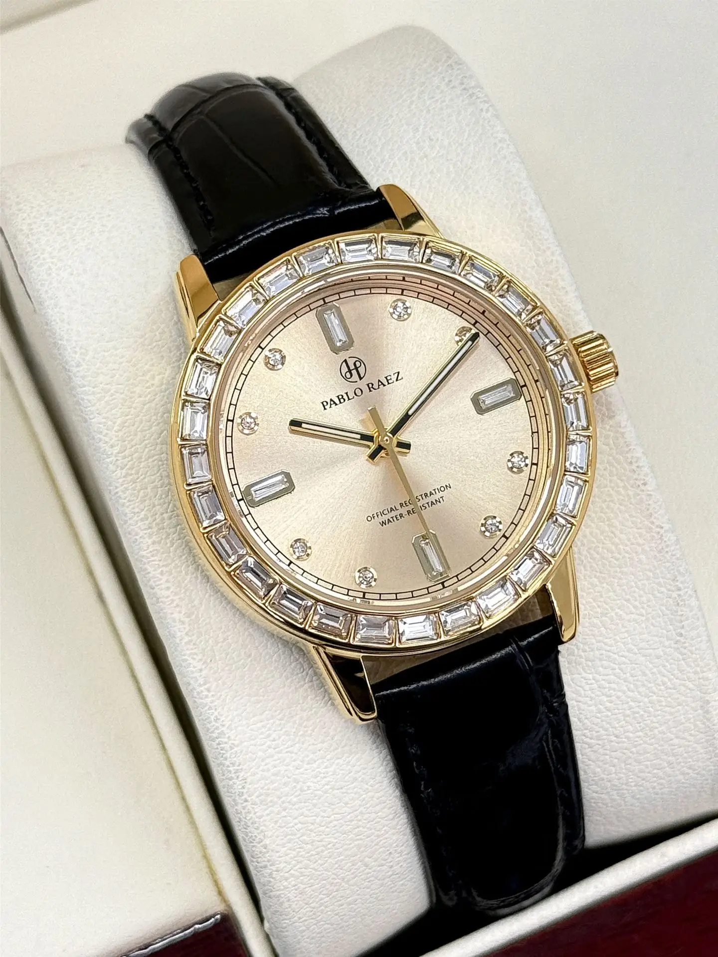 Gold Diamond Watch for Women Black Strap Luxury Fashion — feature 12