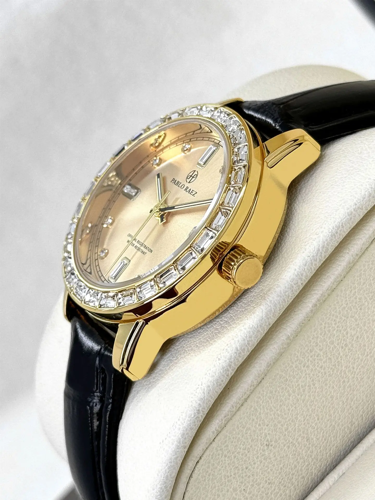 Gold Diamond Watch for Women Black Strap Luxury Fashion — feature 14