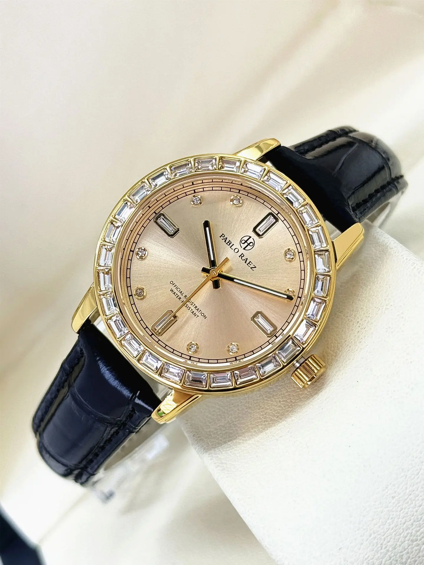 Gold Diamond Watch for Women Black Strap Luxury Fashion — feature 17