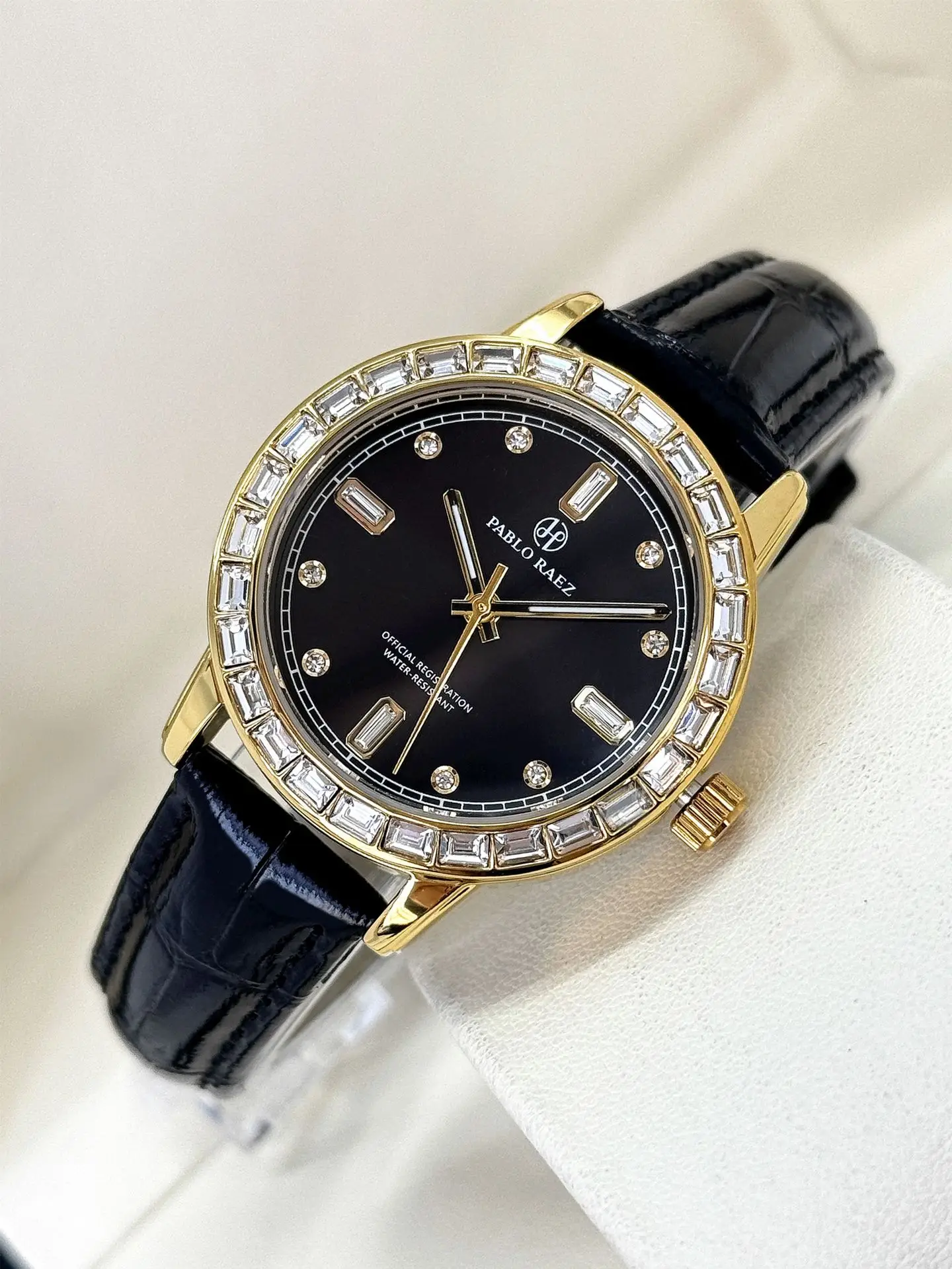 Gold Diamond Watch for Women Black Strap Luxury Fashion — feature 18