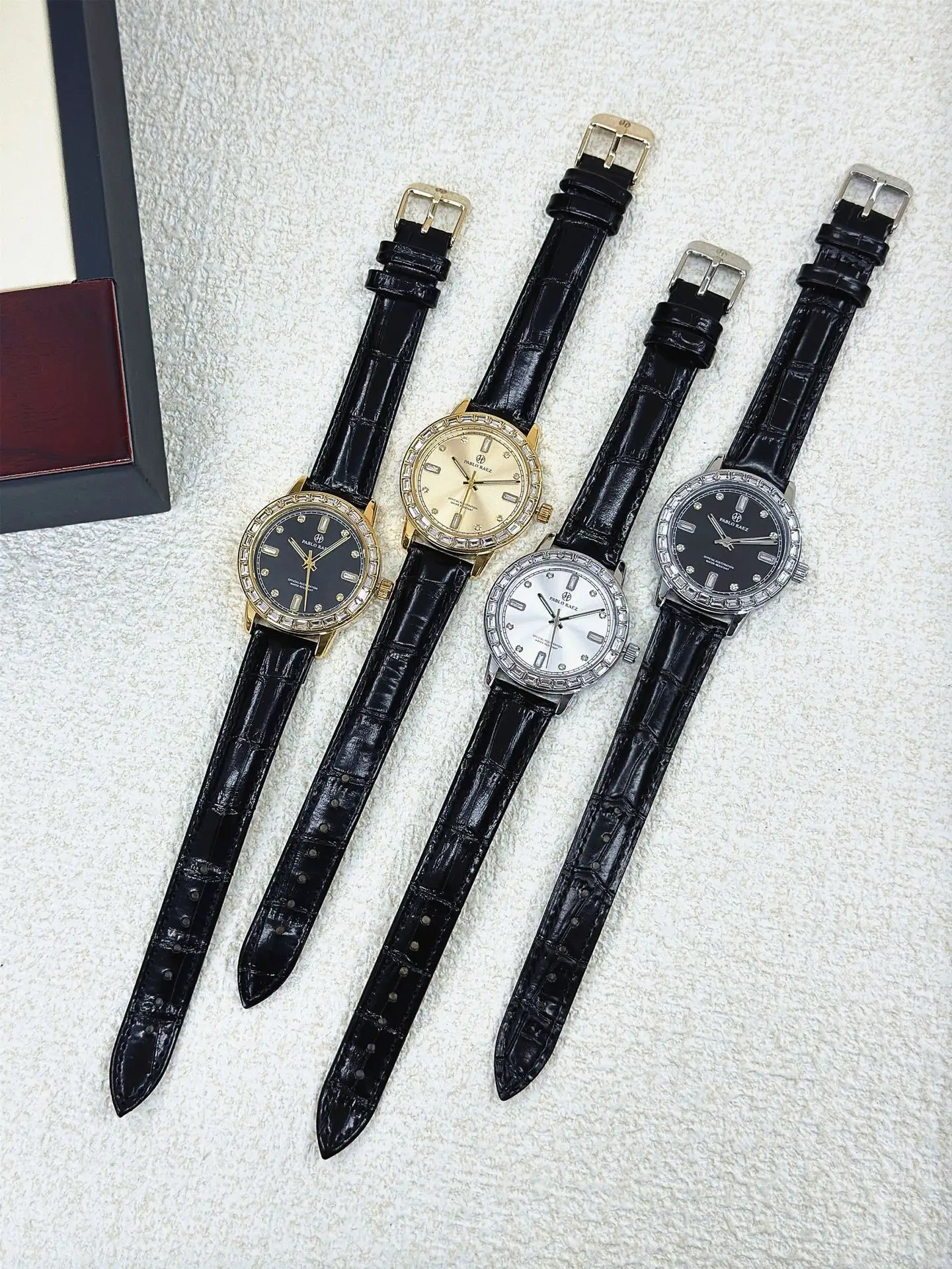 Gold Diamond Watch for Women Black Strap Luxury Fashion — feature 19