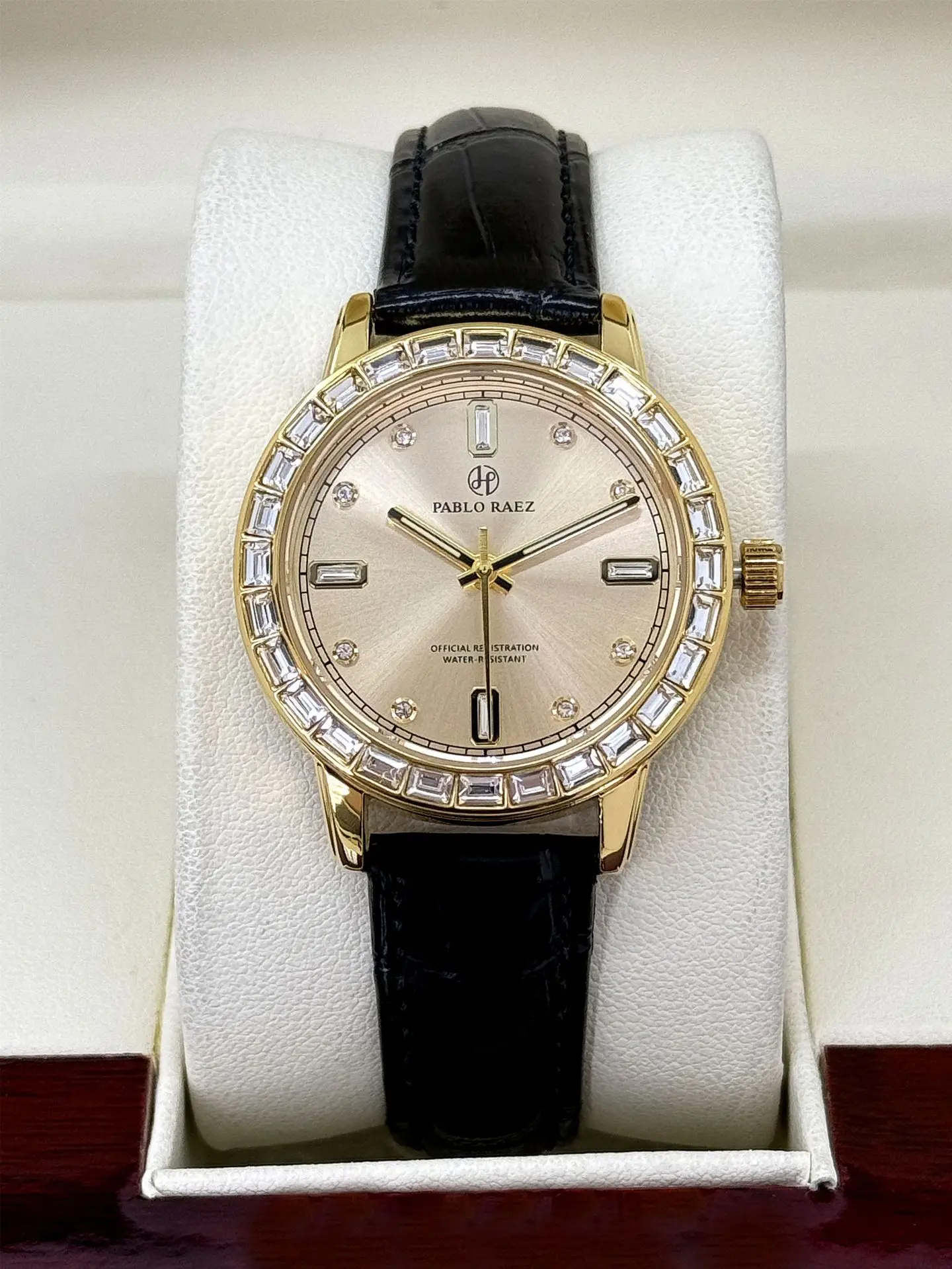 Gold Diamond Watch for Women Black Strap Luxury Fashion — feature 21