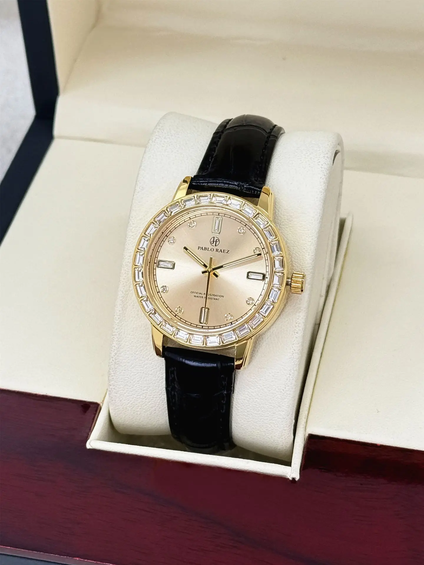 Gold Diamond Watch for Women Black Strap Luxury Fashion — feature 6