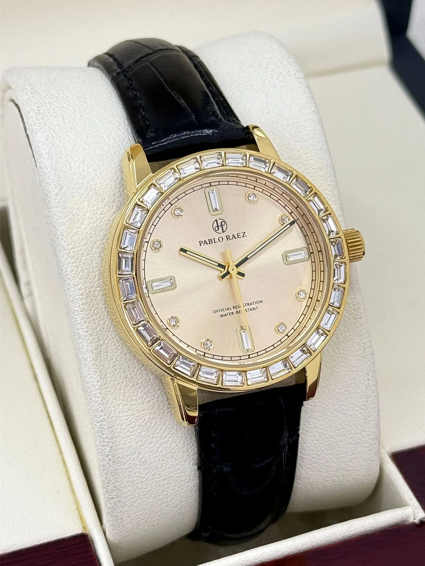 Gold Diamond Watch for Women Black Strap Luxury Fashion — feature 8