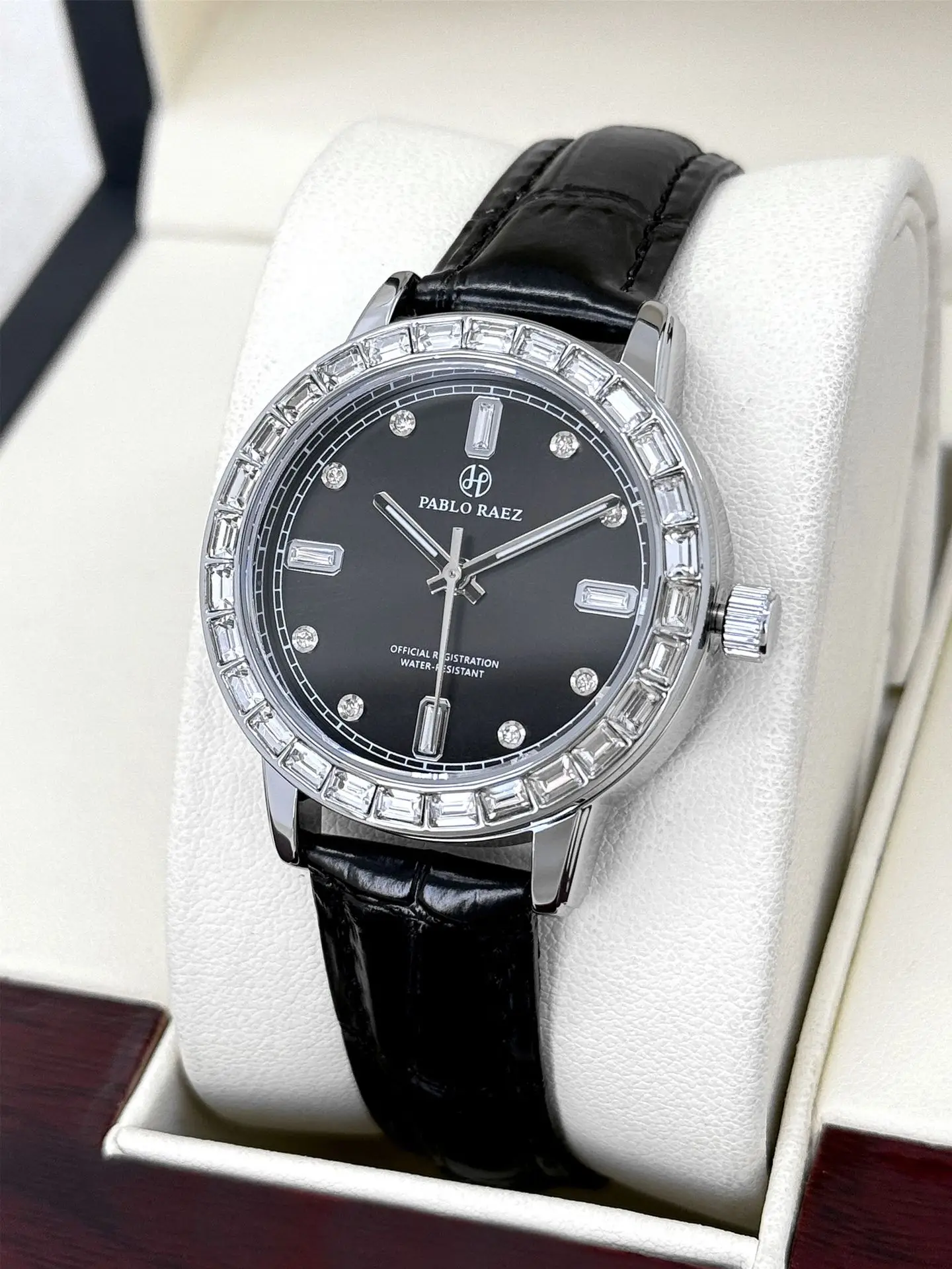 Gold Diamond Watch for Women Black Strap Luxury Fashion - Image 3
