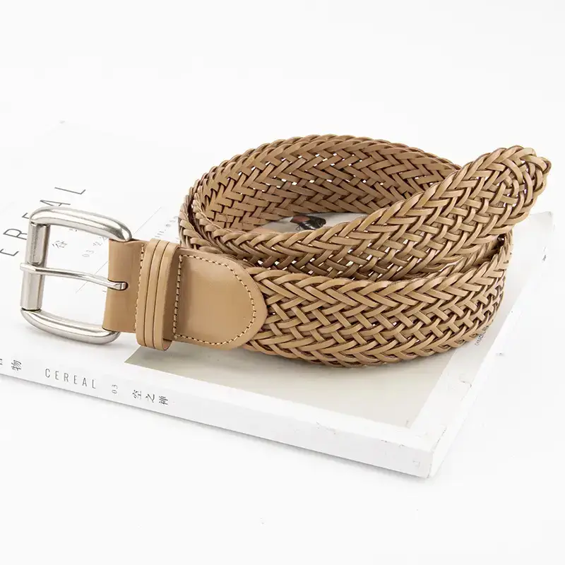 Black Woven Women's Belt with Buckle