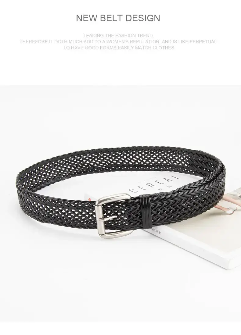 Black Woven Women's Belt with Buckle — feature 12