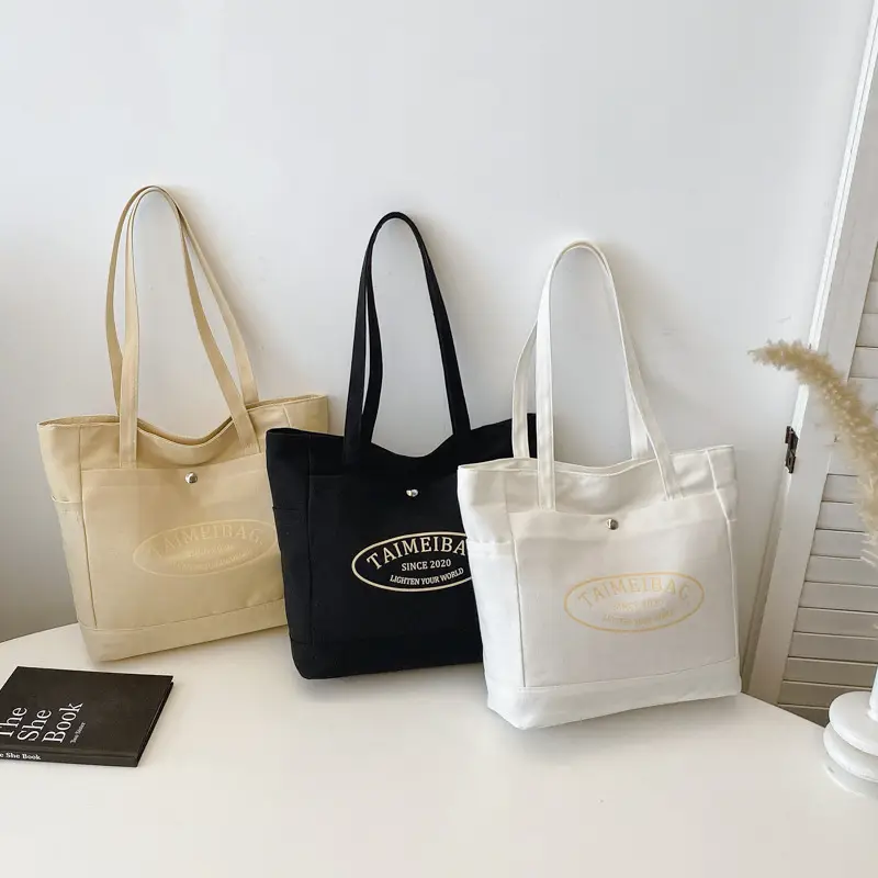 White Canvas Student Commuter Bag Large Capacity One Shoulder - Image 5