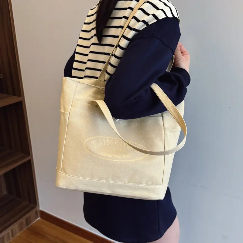 White Canvas Student Commuter Bag Large Capacity One Shoulder - Image 7