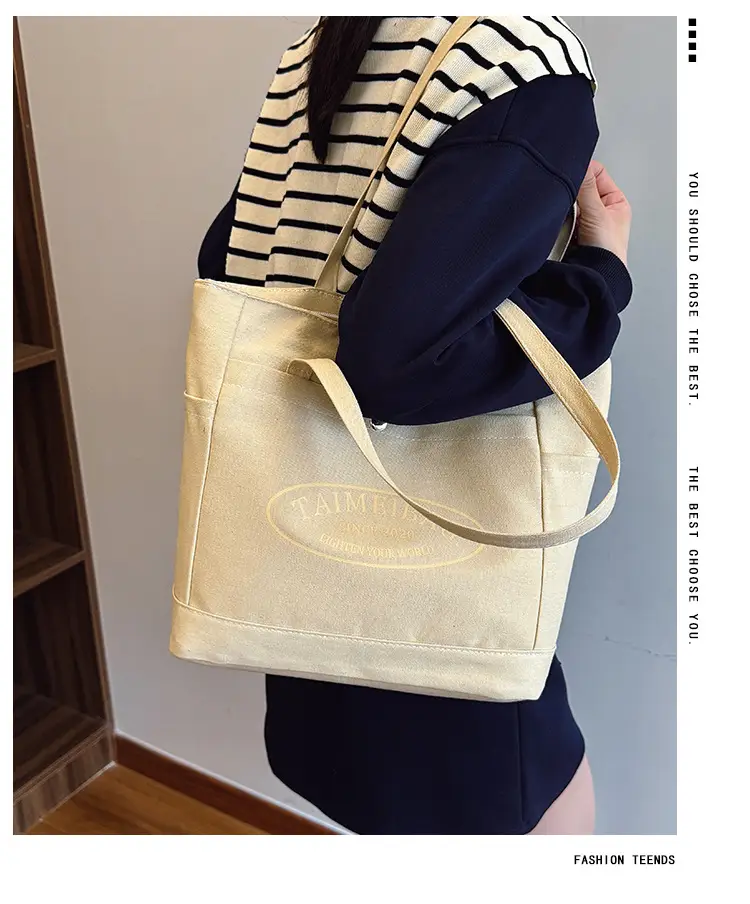 White Canvas Student Commuter Bag Large Capacity One Shoulder — feature 1