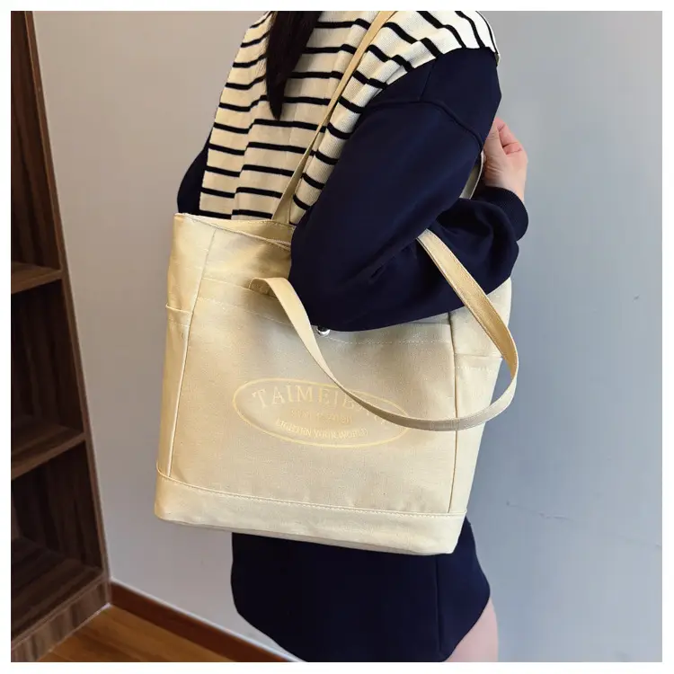 White Canvas Student Commuter Bag Large Capacity One Shoulder — feature 10