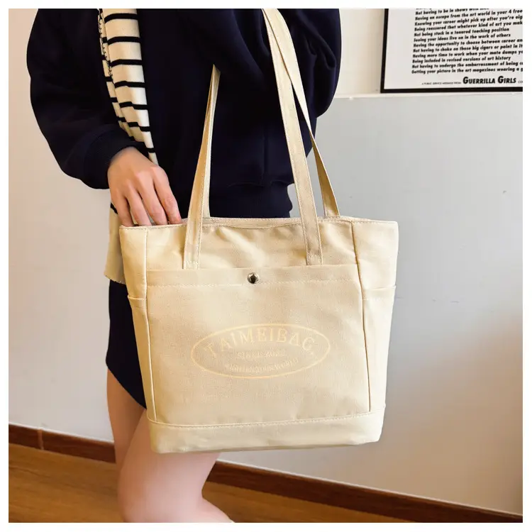 White Canvas Student Commuter Bag Large Capacity One Shoulder — feature 13