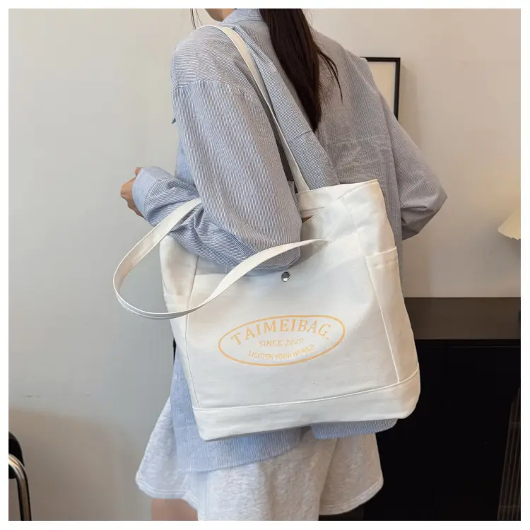 White Canvas Student Commuter Bag Large Capacity One Shoulder — feature 14