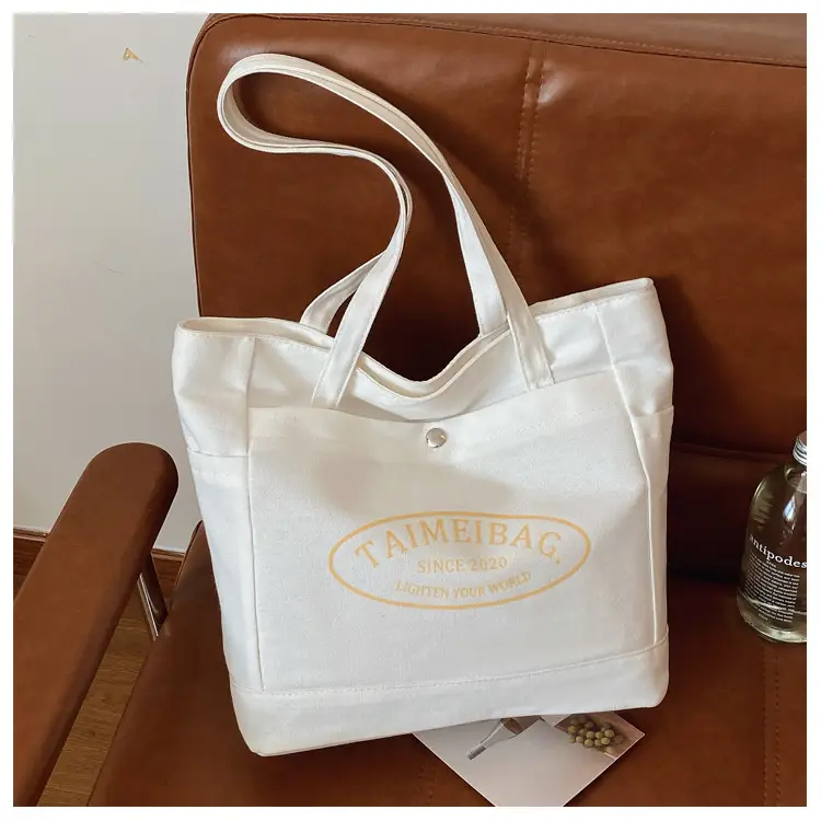 White Canvas Student Commuter Bag Large Capacity One Shoulder - Image 2