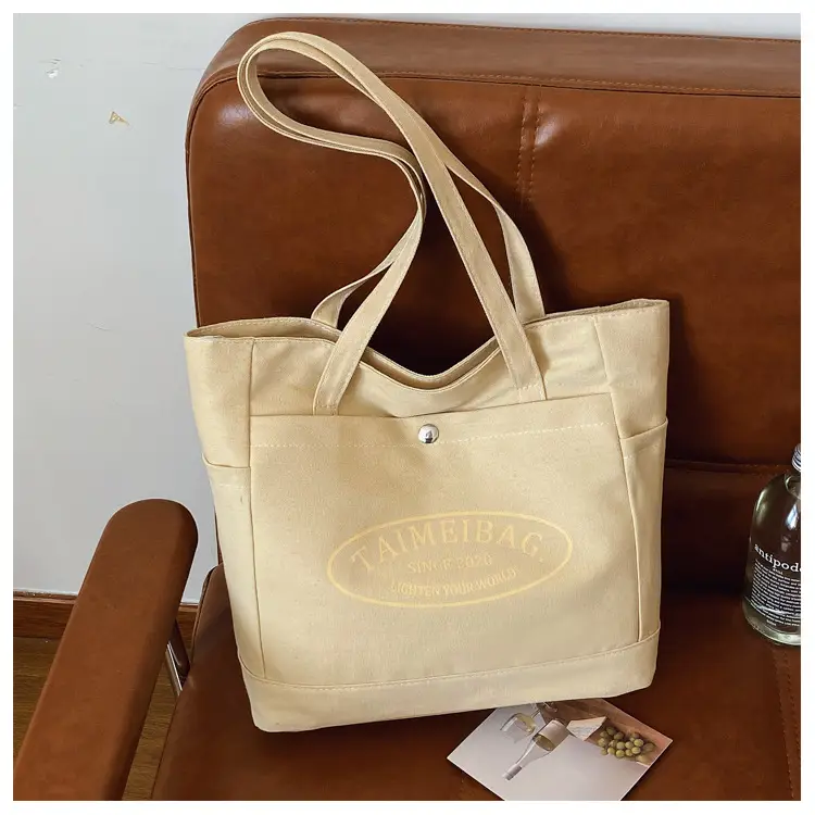 White Canvas Student Commuter Bag Large Capacity One Shoulder - Image 3