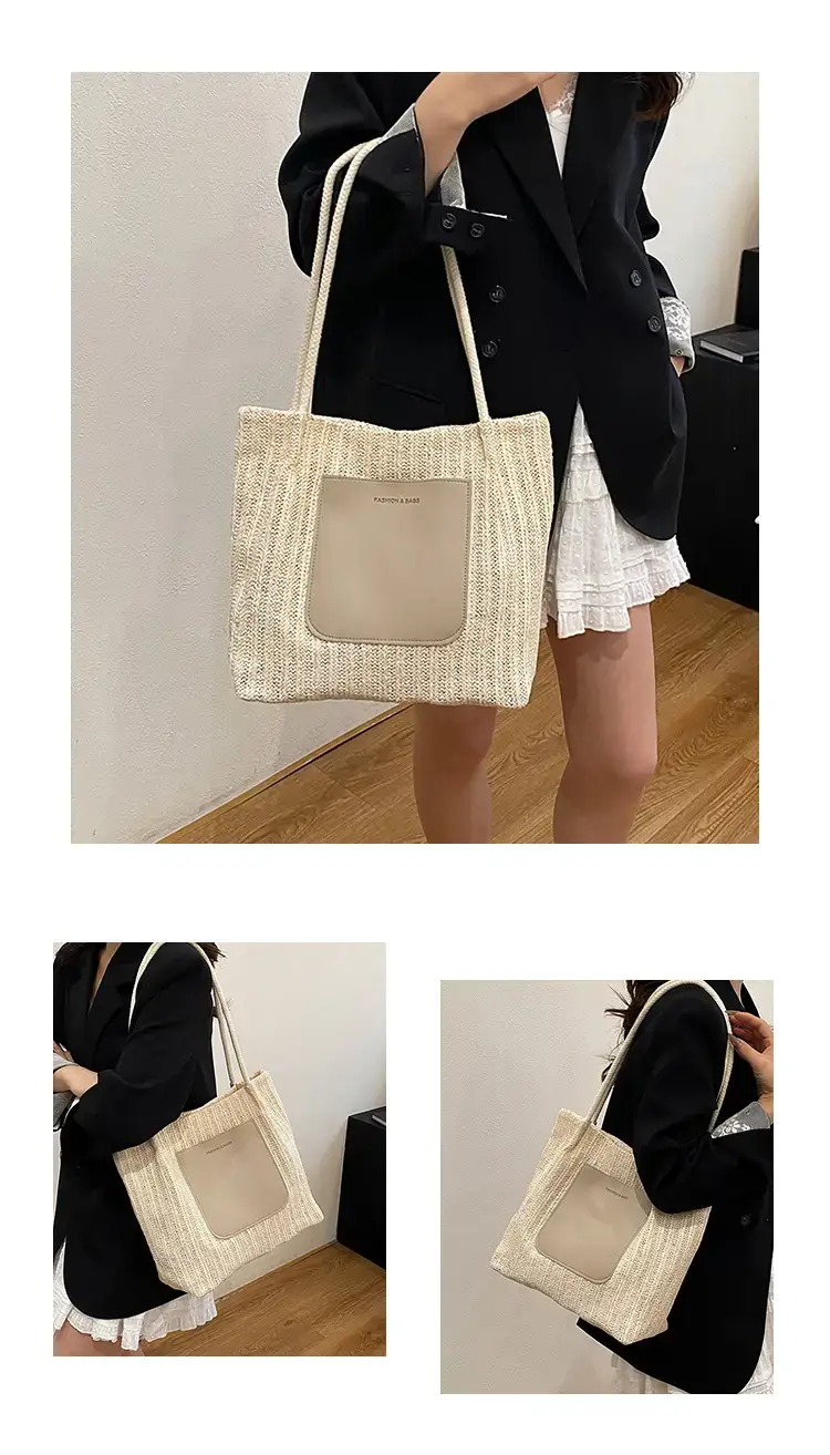 Women Woven Tote Bag Large Capacity Beige 2025 — feature 10