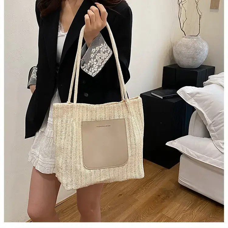 Women Woven Tote Bag Large Capacity Beige 2025 — feature 19