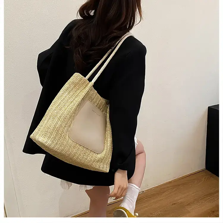 Women Woven Tote Bag Large Capacity Beige 2025 — feature 21
