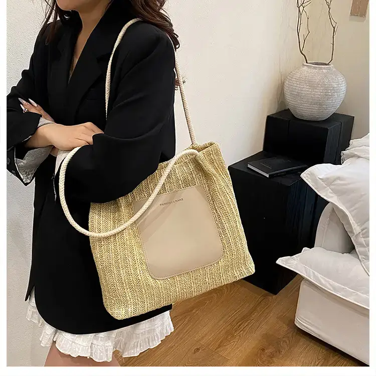 Women Woven Tote Bag Large Capacity Beige 2025 — feature 25