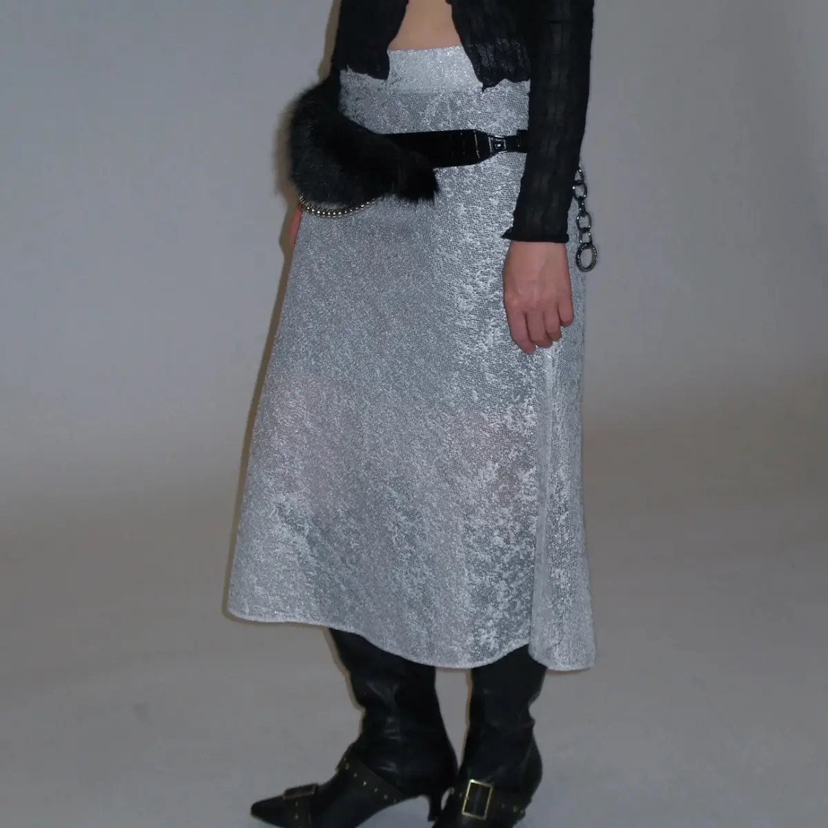 2025 Fur Belt Y2K Retro Silver Sparkle Belt — feature 5